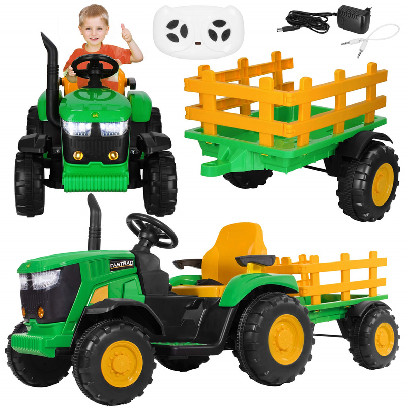 Jeździk traktor z przyczepą zabawka elektryczna dla dzieci, na akumulator sterowana pilotem