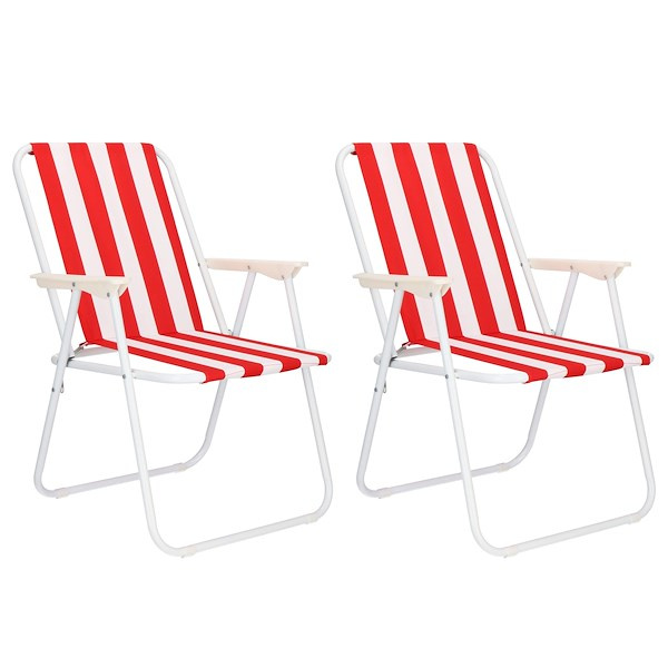 Krzesła składane turystyczne 2 szt. na plażę i do ogrodu czerwone pasy