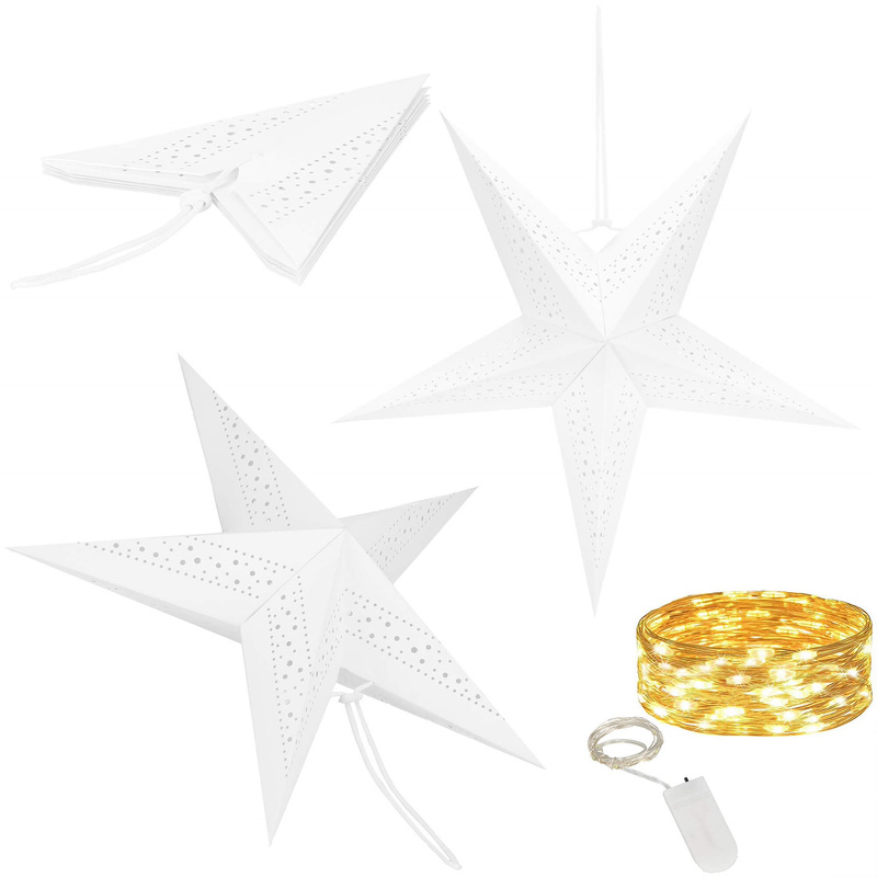 Gwiazda papierowa świąteczna biała i lampki choinkowe 10 led ciepły biały