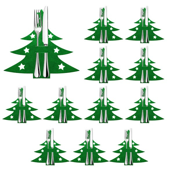 Kieszonki na sztućce 12szt. pokrowce na widelce etui choinki zielone
