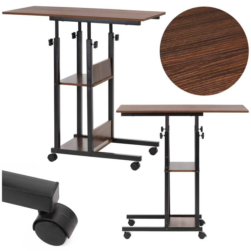 Stolik kawowy na kółkach z regulacją 76-86 cm biurko mobilne pod laptopa ciemnobrązowe
