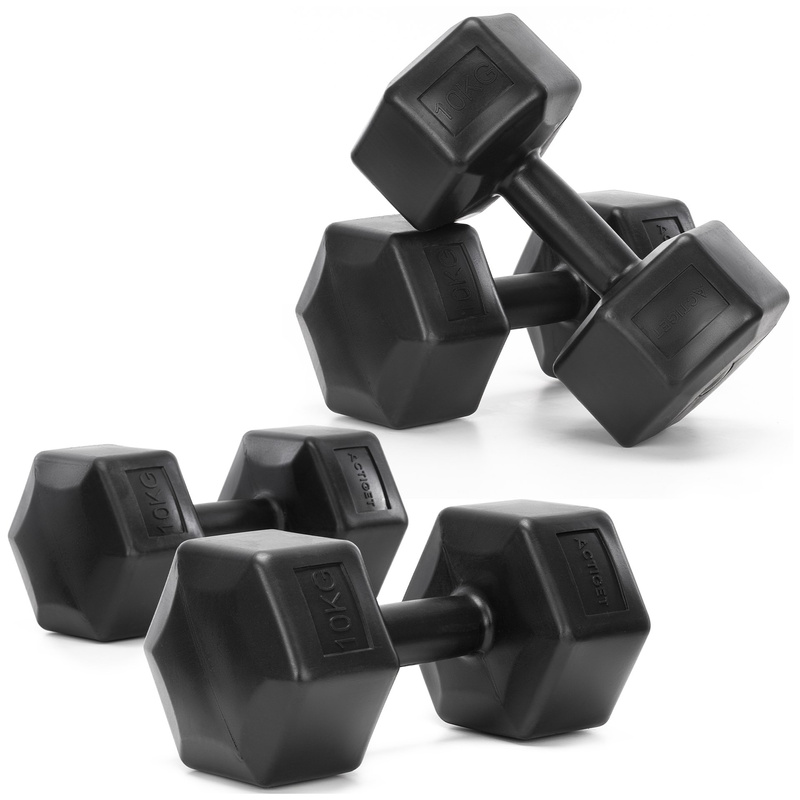 Hantle 2x10 kg hexagonalne do ćwiczeń fitness ciężarki zestaw 2 szt. czarne
