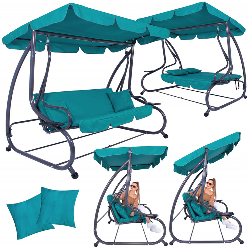 Huśtawka ogrodowa z daszkiem 3-osobowa turkusowa