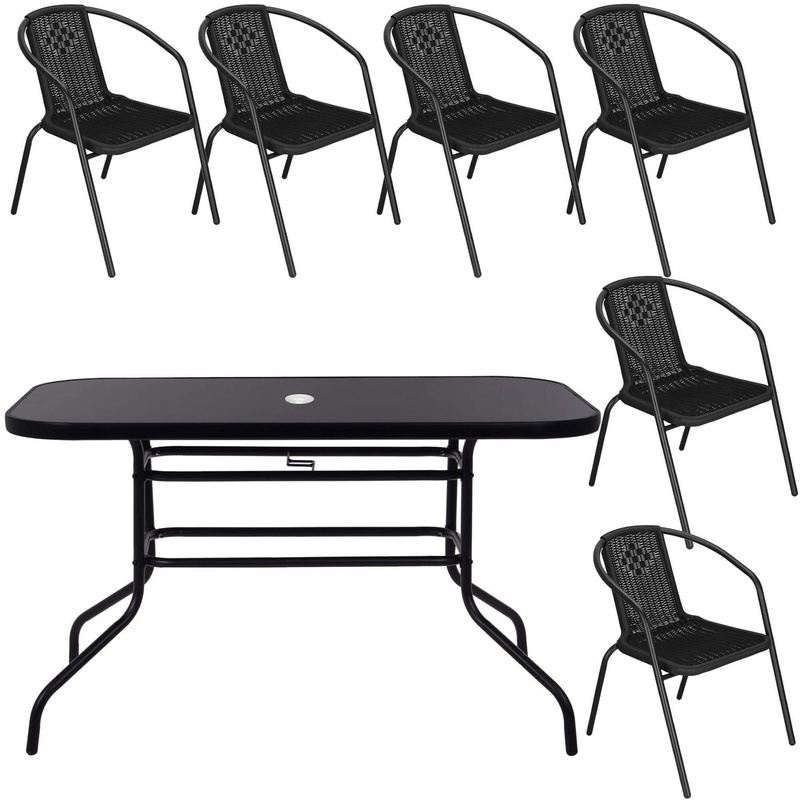 Zestaw mebli ogrodowych stół prostokątny i 6 krzeseł metalowe komplet ogrodowy czarny