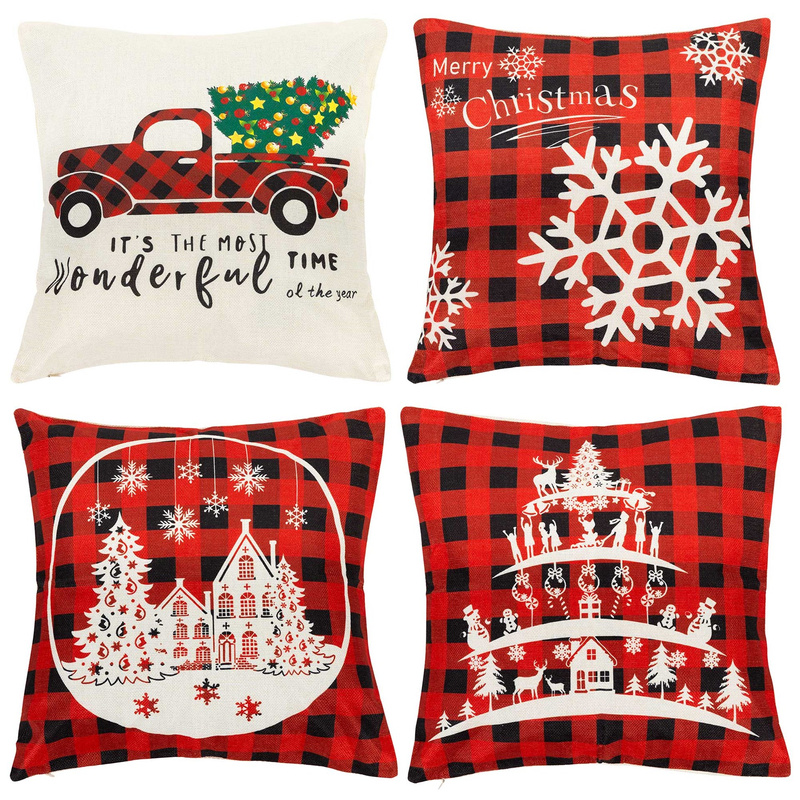 Świąteczne poszewki na poduszki 40x40cm 4 szt. zestaw dekoracyjny na jaśki