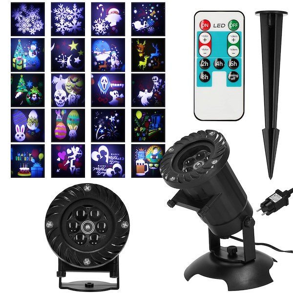 Świąteczny projektor laserowy, rzutnik 20 motywów na dom