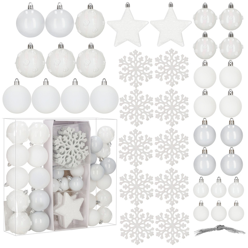 Bombki choinkowe 40 szt. komplet ozdób świątecznych zawieszki nietłukące, białe
