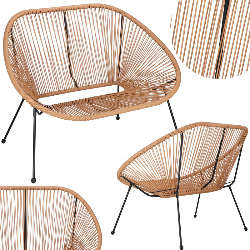 Kanapa ażurowa na balkon, taras z rattanu, sofa na nóżkach beżowa