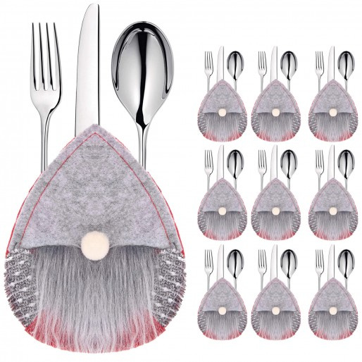 Kieszonka na sztućce 10 szt. świąteczne etui, skrzaty szare ozdoba świąteczna