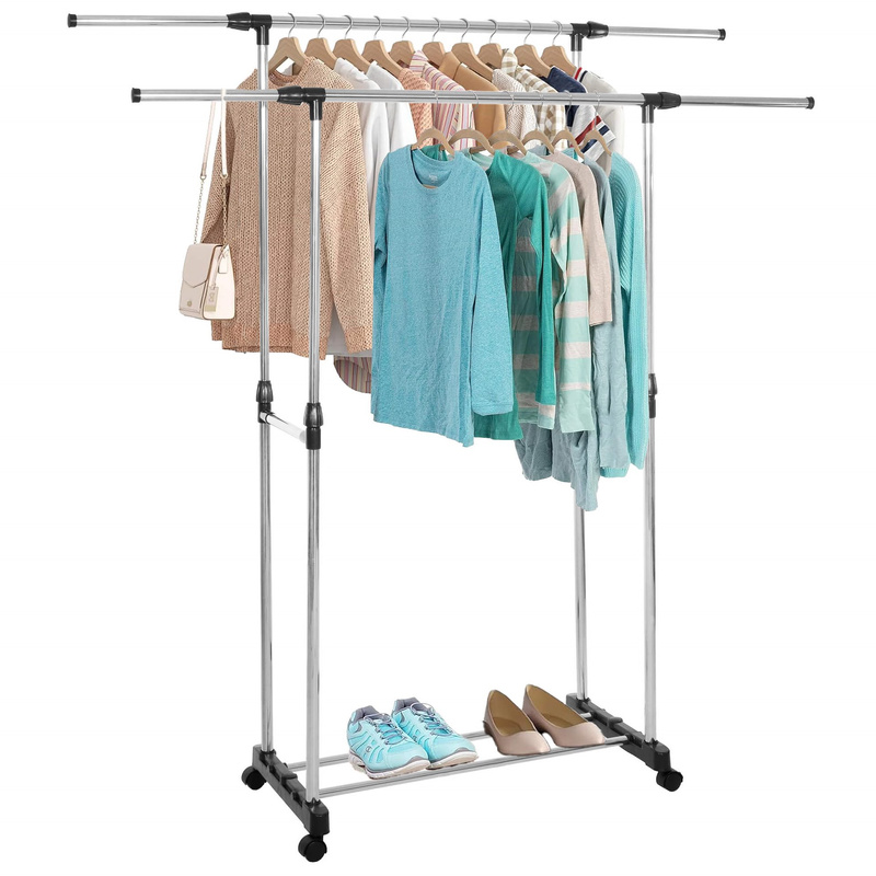 Mobilny wieszak na ubrania 85-160 cm stojak teleskopowy na kółkach na odzież aluminiowy
