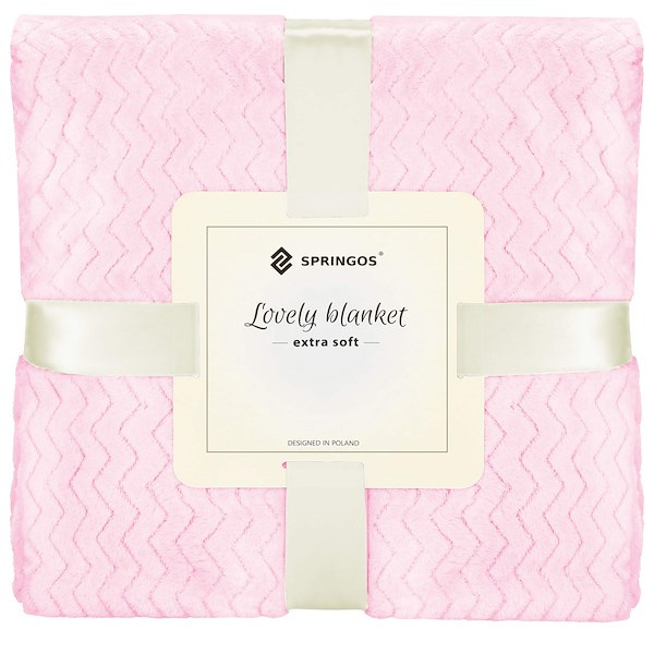 Narzuta na łóżko, pled 160x200 cm dwustronny, tłoczony koc na kanapę róż zygzak