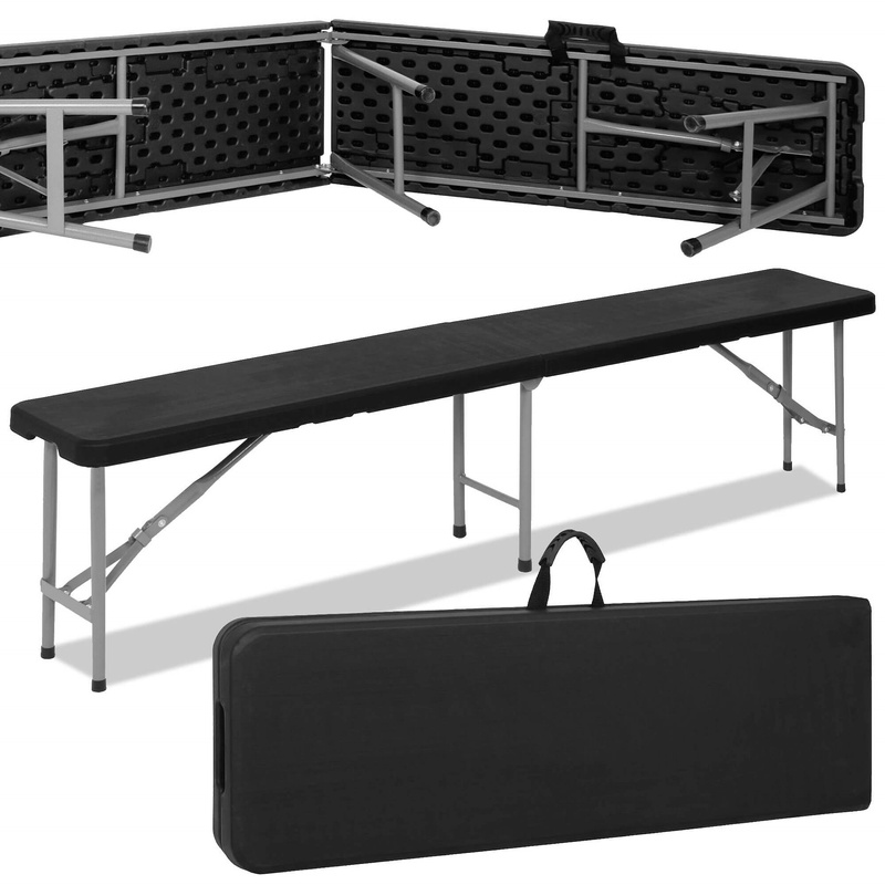 Ławka ogrodowa, cateringowa, kempingowa 180 x 30 x 43 cm składana w walizkę czarno-szara