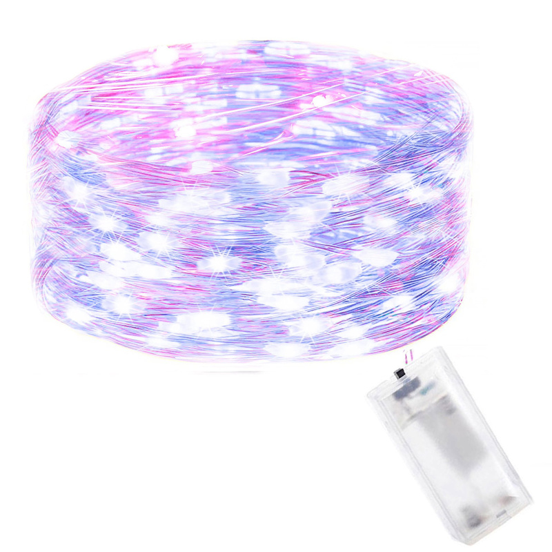 Lampki choinkowe 20 LED druciki mikro na baterie różowe niebieskie