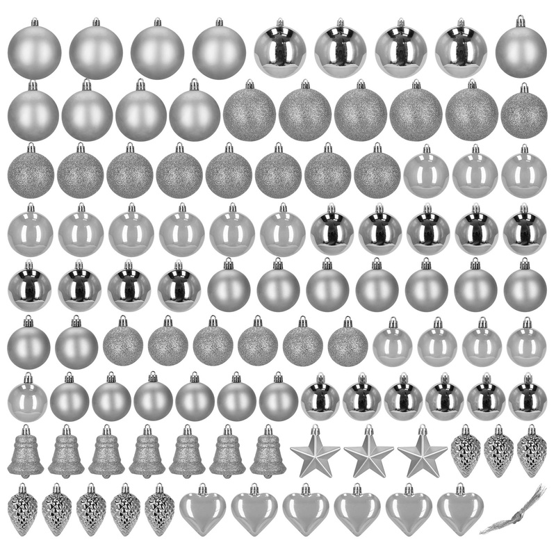 Bombki choinkowe srebrne 100 szt. komplet ozdób świątecznych zawieszki nietłukące