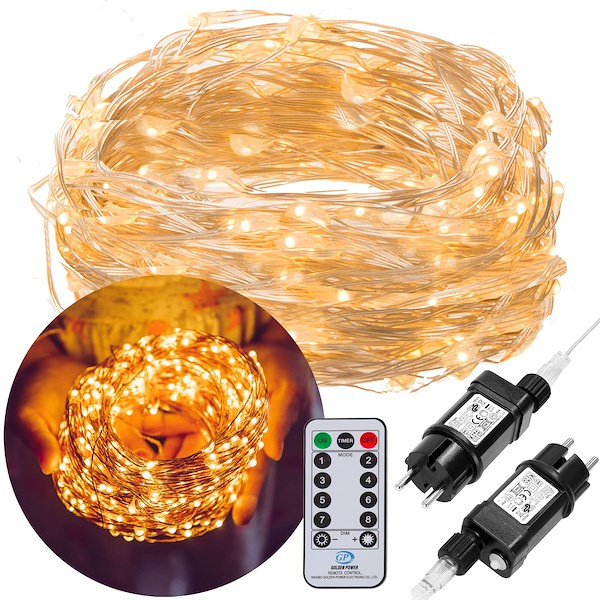 Lampki choinkowe z pilotem 300 led druciki na prąd biały ciepły