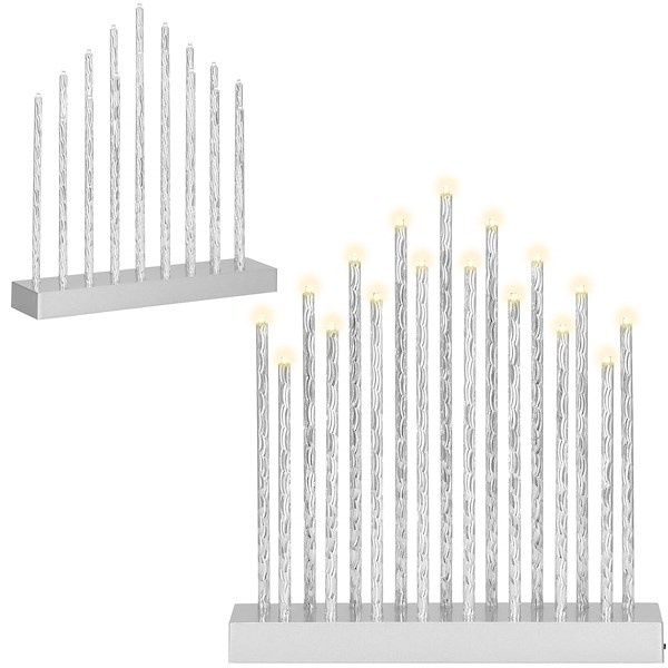 Świecznik adwentowy 17 świec LED, srebrny, ozdoba glamour