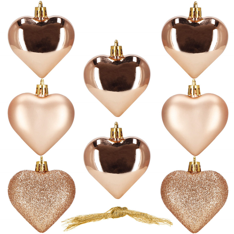 Bombki choinkowe 7 cm ozdoby świąteczne 8 szt. nietłukące serca, rose gold