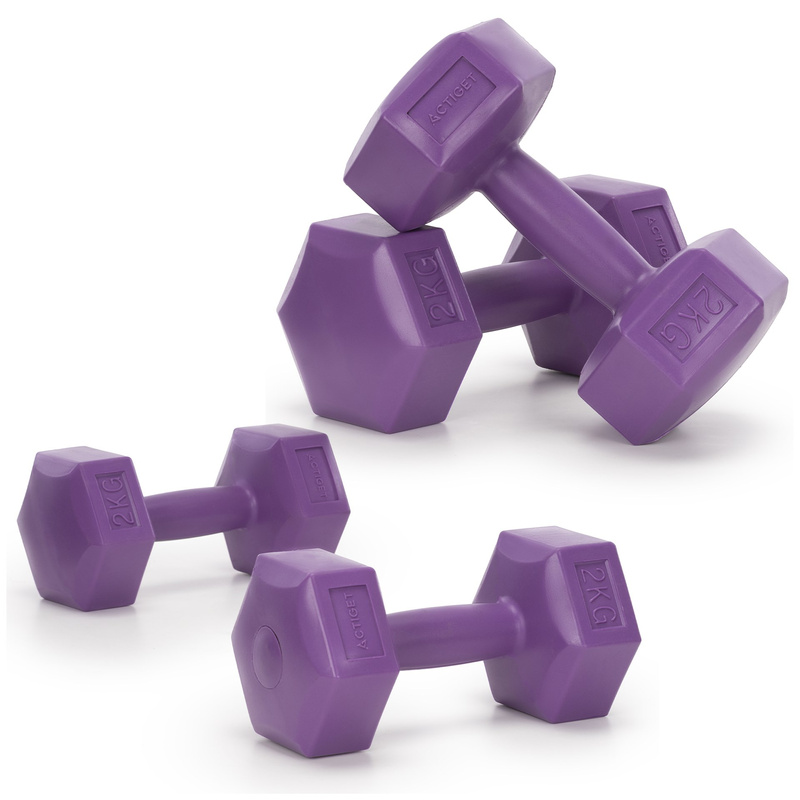 Hantle 2x2kg hexagonalne do ćwiczeń fitness ciężarki zestaw 2 szt. fioletowe