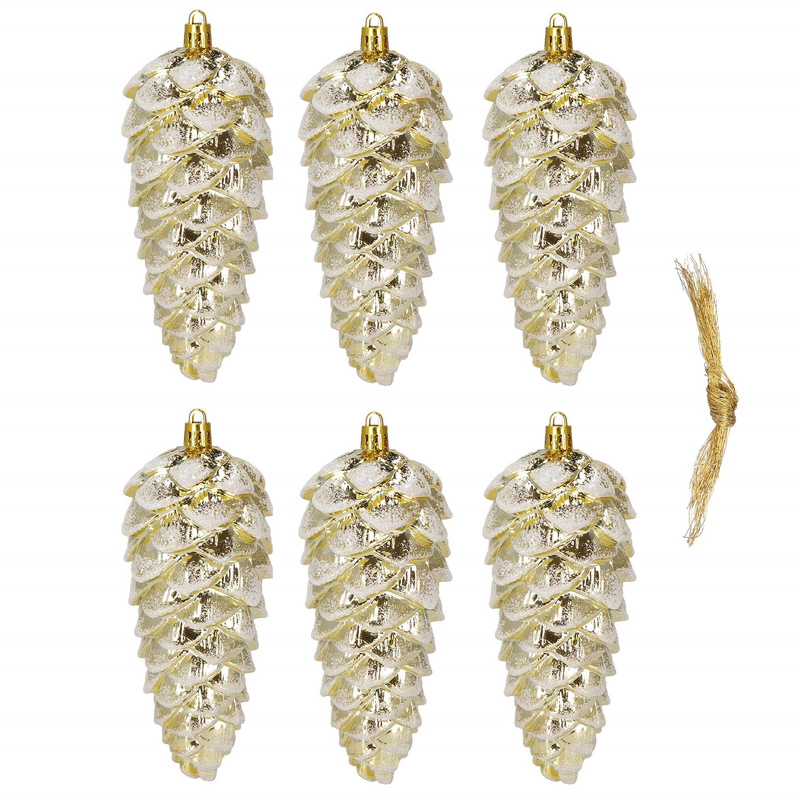 Zawieszki świąteczne szyszki 6 szt. ozdoby choinkowe 14 cm bombki złoty brokat