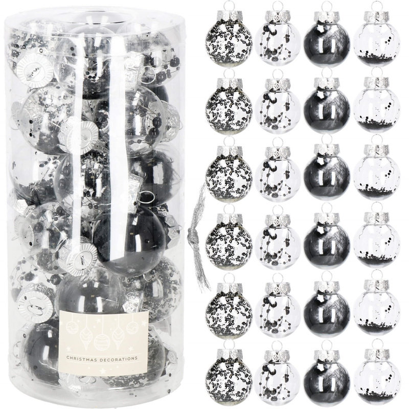 Bombki choinkowe 24 szt.  5 cm przezroczyste z wypełnieniem czarne