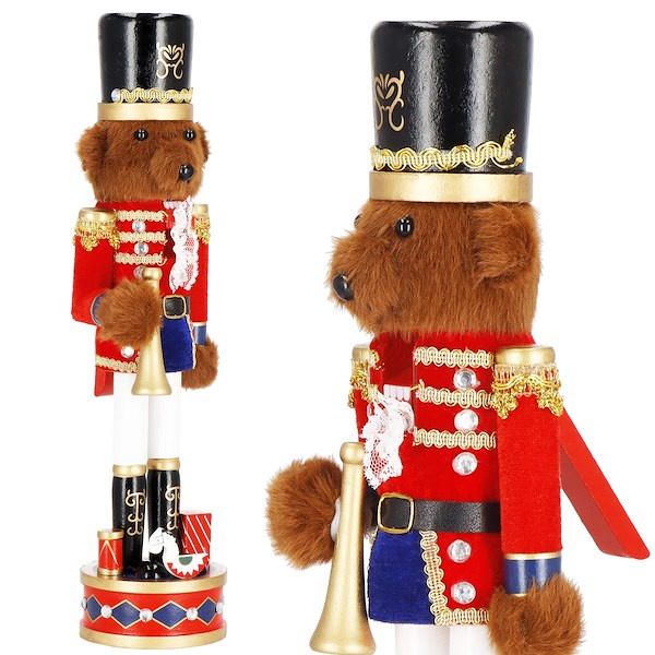 Dziadek do orzechów miś z trąbką drewniany niedźwiedź figurka świąteczna