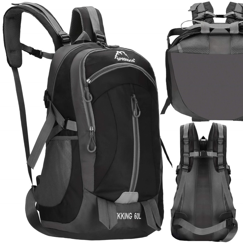 Plecak trekkingowy 60 L turystyczny survival, z osłoną przeciwdeszczową czarno-szary