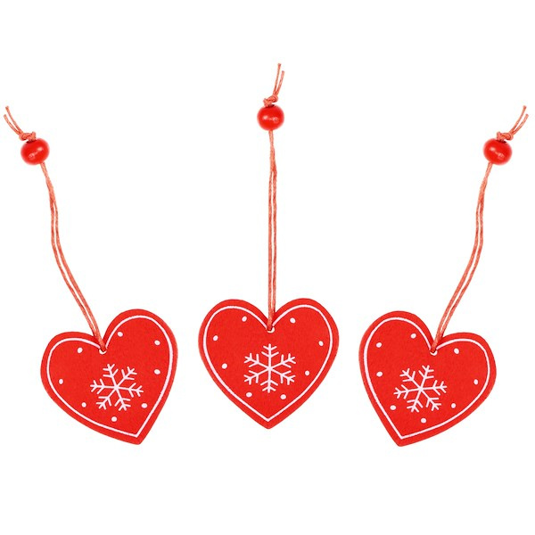 Ozdoba choinkowa 5cm drewniana, świąteczna zawieszka serce zestaw 3 szt.