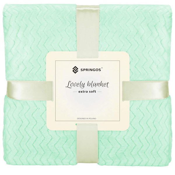 Koc narzuta na łóżko 200x220 cm jasnozielony w jodełkę