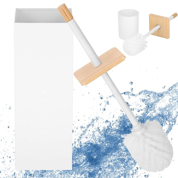 Szczotka WC z pojemnikiem bambusowa, toaletowa biało-brązowa