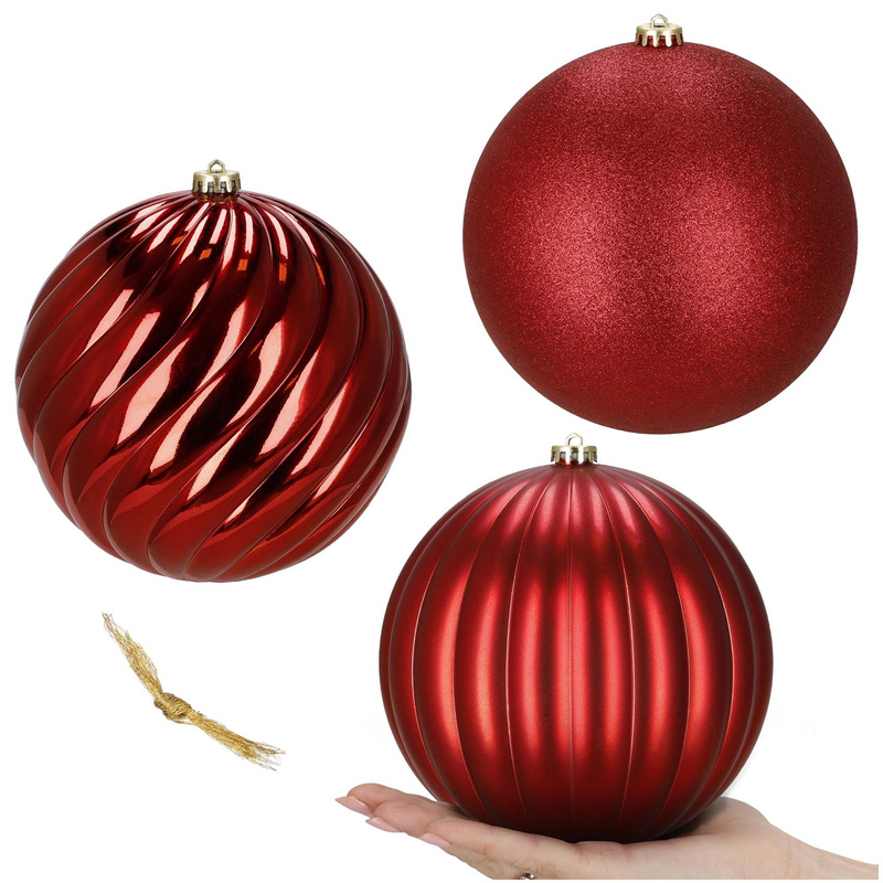 Bombki choinkowe duże 3 szt. duże ozdoby świąteczne 20,5 cm nietłukące czerwone