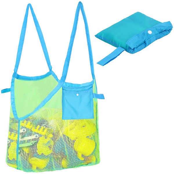 Torba plażowa duża siatka na plażę niebiesko-zielona