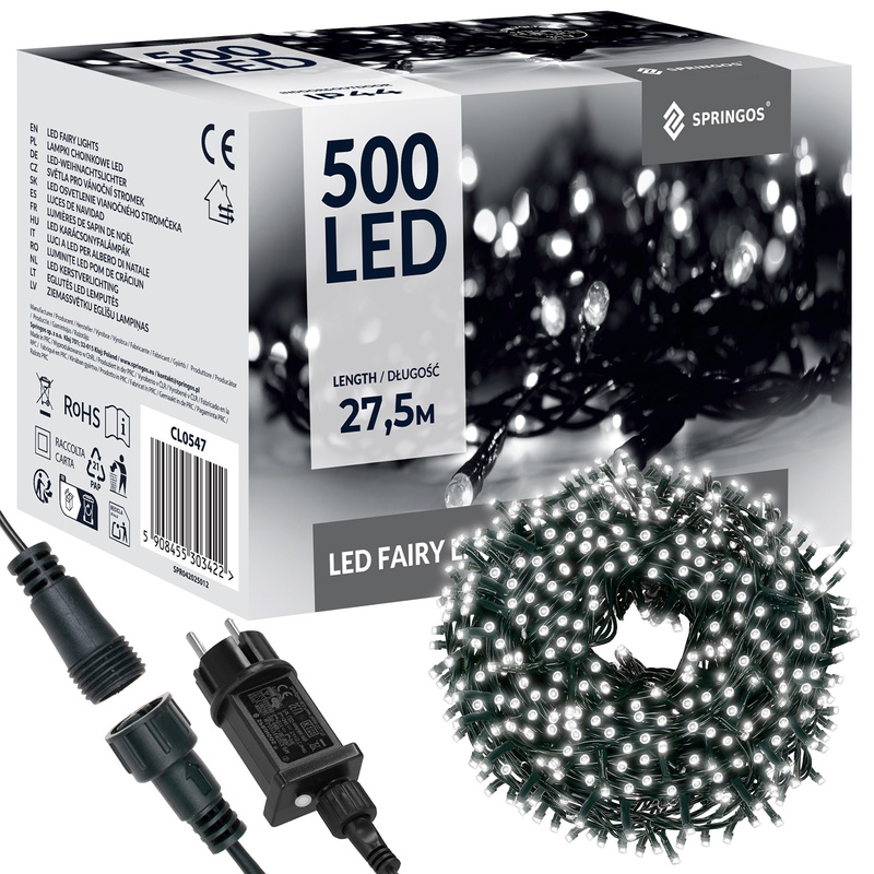 Lampki choinkowe 500 led zimne białe 27,5 m oświetlenie zewnętrzne, wewnętrzne