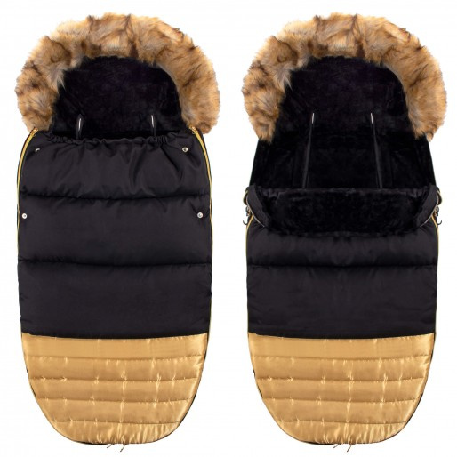 Śpiworek do wózka 4w1, śpiwór z futerkiem do sanek, gondoli 70 cm czarno-złoty