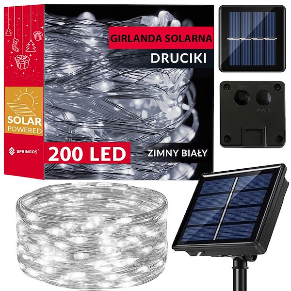 Lampki świąteczne 200 Led 22 m zimny biały oświetlenie choinkowe solarne druciki