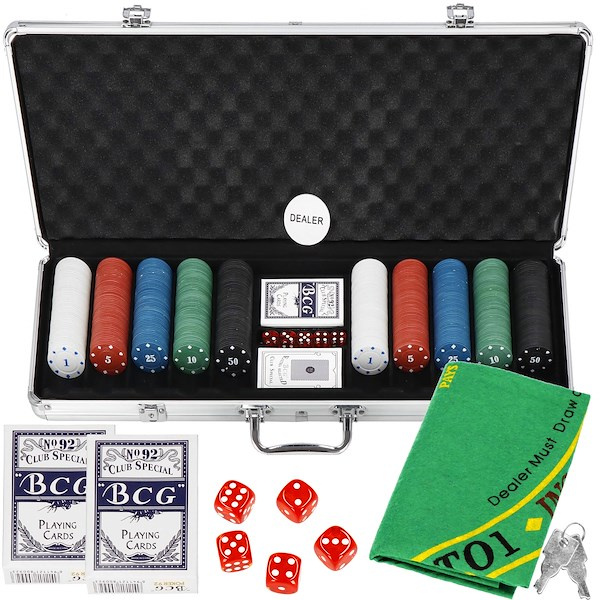 Zestaw do gry w pokera 500 szt. żetonów karty mata kostki do gry walizka