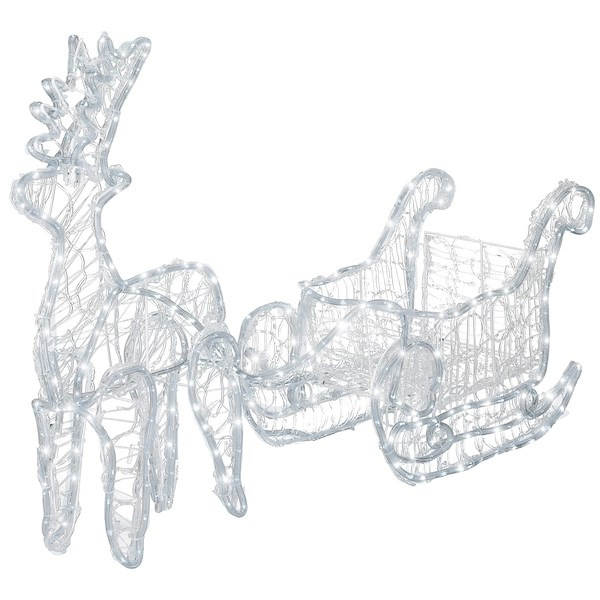 Renifer Led świąteczny z saniami 150 cm świetlna dekoracja do ogrodu biały zimny