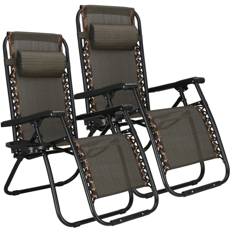 Leżak ogrodowy grawitacyjny brązowy zero gravity zestaw 2 szt.