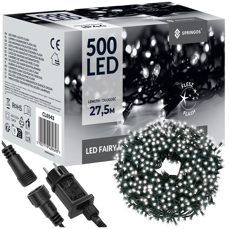 Lampki choinkowe 500 led zimny biały+ zimny biały flash 27,5 m oświetlenie zewnętrzne, wewnętrzne