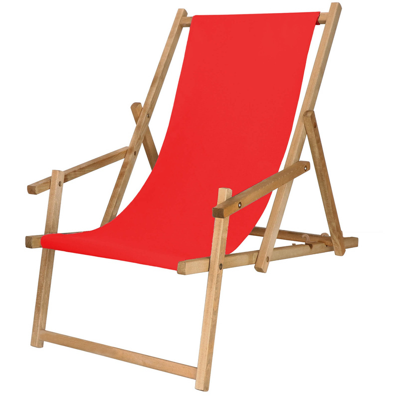 Leżak drewniany z 3-stopniową regulacją, ogrodowy, plażowy, balkonowy czerwony