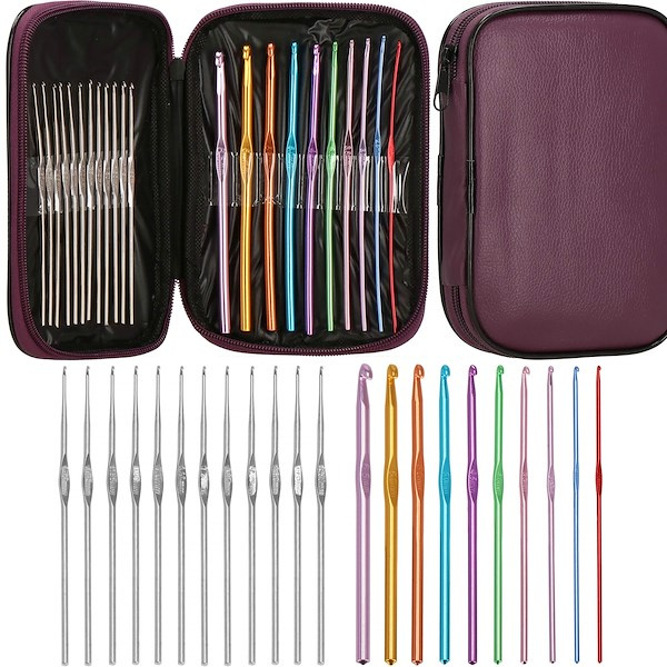 Zestaw do szydełkowania 22 szt. kolorowe szydełka aluminiowe i stalowe z etui