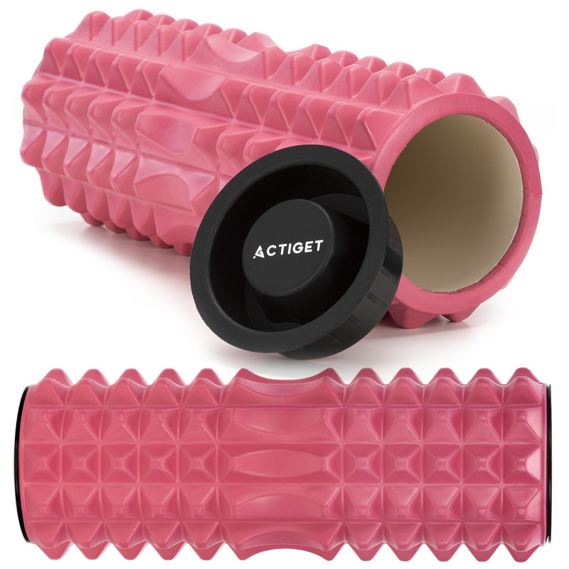 Roller fitness do masażu ciała, masażer piankowy wałek średnio twardy, różowy