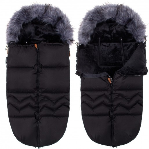 Śpiworek do wózka 4w1, śpiwór z futerkiem do sanek, gondoli 90 cm czarny