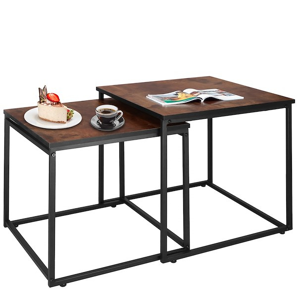 Stoliki kawowe, zestaw 2 szt. stoliki kwadratowe do salonu czarno-brązowe