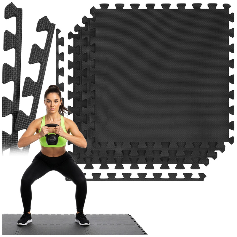 Mata ochronna do ćwiczeń pilates, treningu 4 szt. puzzle z pianki EVA 1,2 cm grafitowe