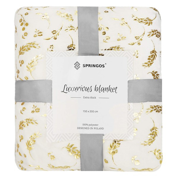 Narzuta na łóżko koc 150x200 cm pled kremowy, złoty na kanapę
