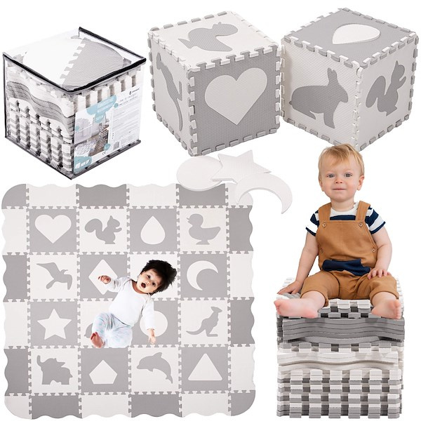 Mata edukacyjna z obrzeżem puzzle piankowe dla dzieci 150x150 cm pianka EVA szara