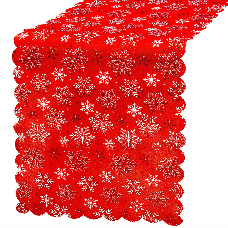 Bieżnik na stół 180x36cm obrus świąteczny ze śnieżynkami czerwony