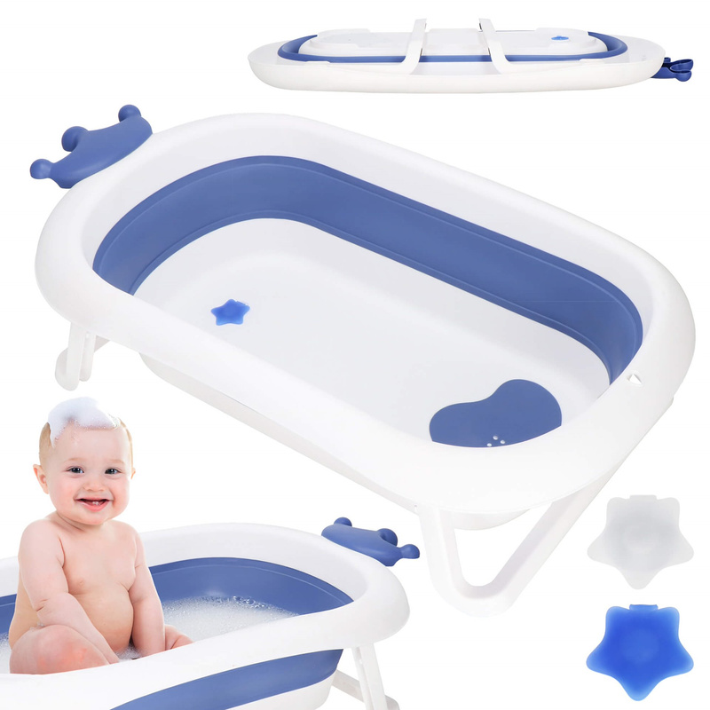 Wanienka dla niemowląt składana 40 L 83x50x22,5 cm z korkiem biało-niebieska