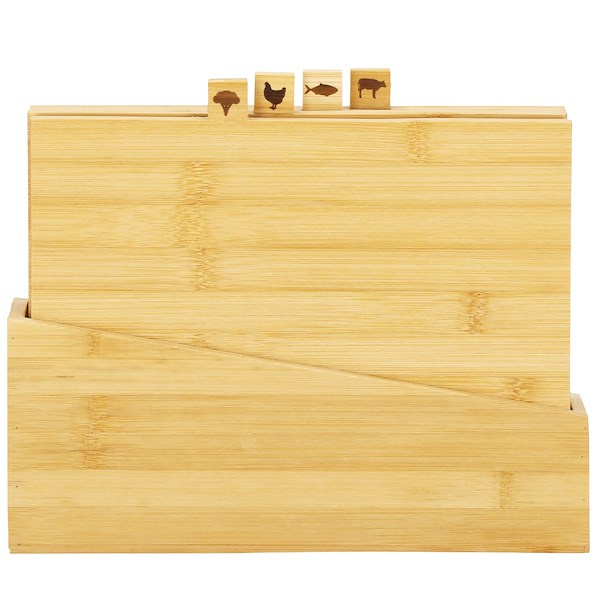 Deski do krojenia bambusowe 4 szt. ze stojakiem zestaw kuchenny