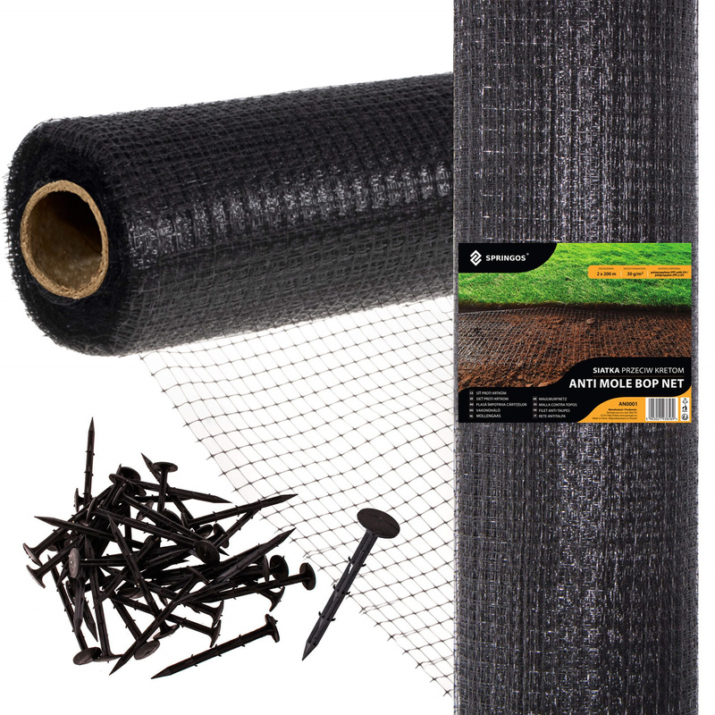Siatka przeciw kretom nornicom 1 m x 25 m + kołki 50 szt. ochrona przeciw gryzoniom 30g/m2